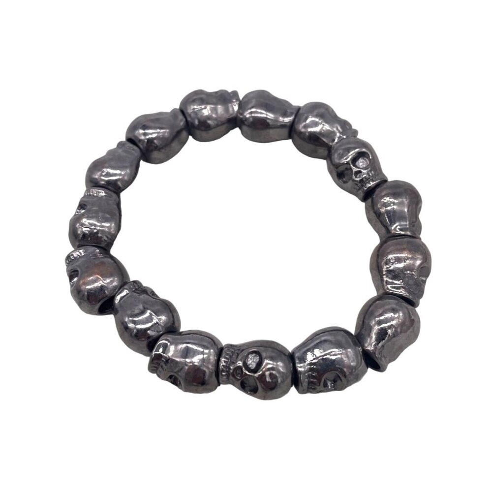 Gunmetal Skull Bead Stretch Bracelet